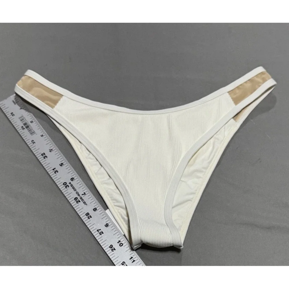 L*Space Troy Bitsy Bikini Bottom S Cream Ribbed High Cut NWT